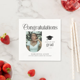 Moderne Glückwünsche Absolventen Foto Graduierungs Serviette