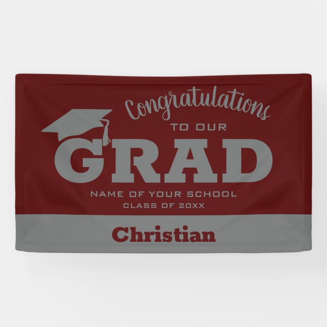 Moderne Glückwünsche Grad Dark Maroon und Grau Banner (Horizontal)