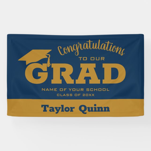 Moderne Glückwünsche Grad Navy Blue und Gold Banner (Horizontal)
