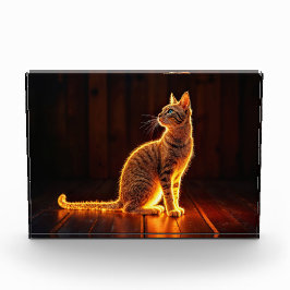 Moderne Glühtabby Katzenblau Augen Fantasie Kunst Fotoblock