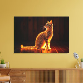 Moderne Glühtabby Katzenblau Augen Fantasie Kunst Leinwanddruck