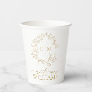 Moderne Gol Leafy Wappen Monogram Wedding Paper Cu Pappbecher