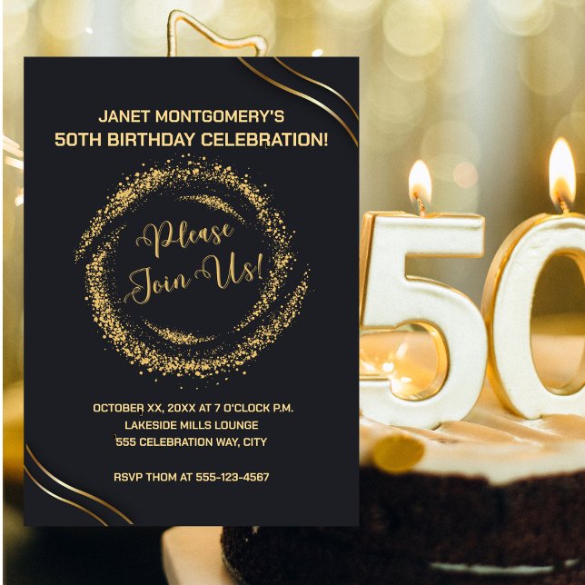 Moderne Gold 50. Geburtstag Feier Einladung (Modern Gold 50th Birthday Celebration Invitation)