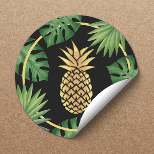 Moderne Gold Ananas Tropische Blätter Wellness-Cen Runder Aufkleber