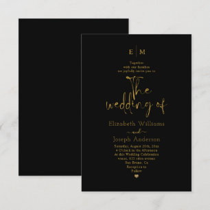  Moderne Gold & Black Calligraphy Monogram Hochzei Einladung