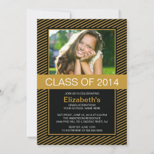 Moderne Gold Black Foto Graduation Party laden ein Einladung