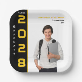 Moderne Gold Black Foto Graduation Party Pappteller