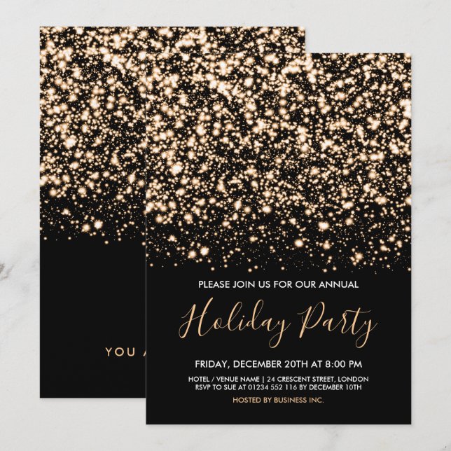 Moderne Gold & Black Glam Corporate Holiday Party Einladung (Vorne/Hinten)
