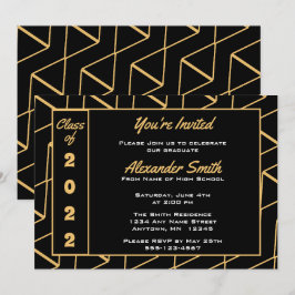 Moderne Gold Black Hintergrund Graduation Party Einladung