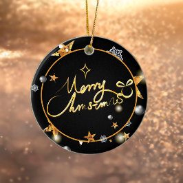 Moderne Gold Black Metallic Stars Frohe Weihnachte Keramik Ornament