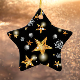 Moderne Gold Black Metallic Stars Frohe Weihnachte Keramik Ornament
