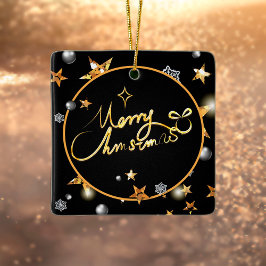 Moderne Gold Black Metallic Stars Frohe Weihnachte Keramikornament