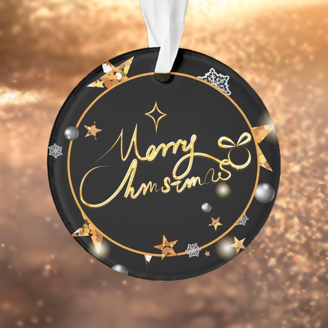 Moderne Gold Black Metallic Stars Frohe Weihnachte Ornament (Von Creator hochgeladen)