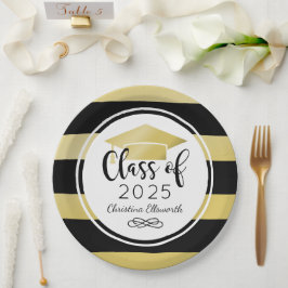 Moderne Gold Black Stripes Custom Graduation Party Pappteller