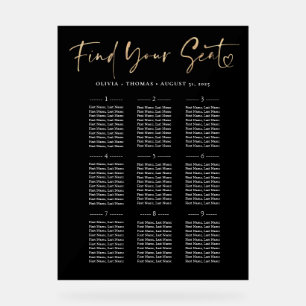 Moderne Gold & Black Wedding Seekarte Acrylschild