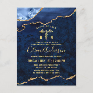 Moderne Gold Blue RN Graduierungsparty Einladung Postkarte
