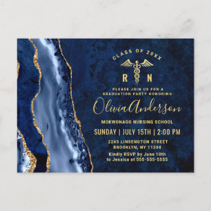 Moderne Gold Blue RN Graduierungsparty Einladung Postkarte