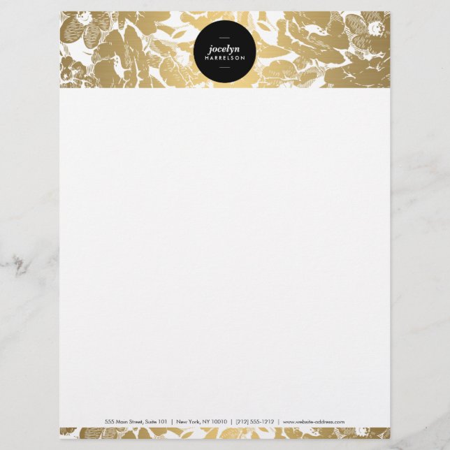 Moderne Gold Blume Black Circle Letterhead Briefkopf (Vorderseite)