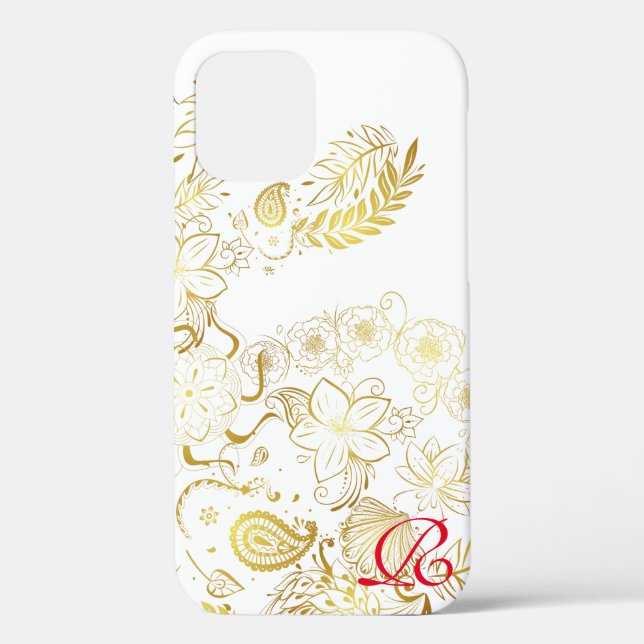 Moderne Gold Blume und Monogram Case Mate iPhone (Rückseite)