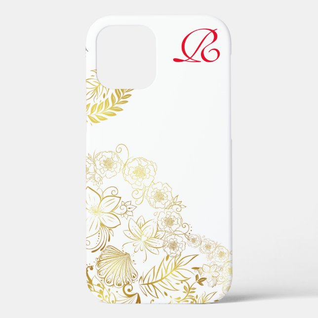 Moderne Gold Blume und Monogram Case Mate iPhone (Rückseite)