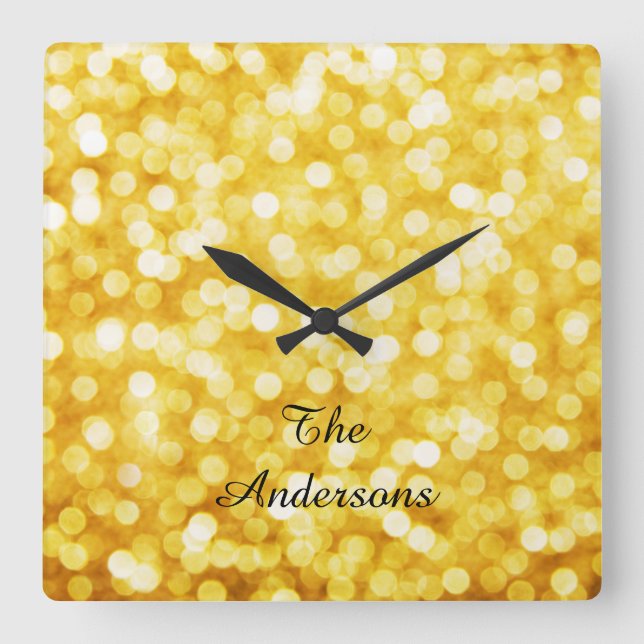 Moderne Gold-Bokeh-Wall-Uhr Quadratische Wanduhr (Vorderseite)
