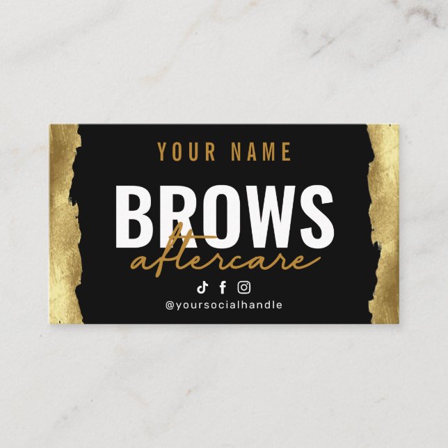 Moderne Gold Brows Aftercare Card Visitenkarte (Vorderseite)