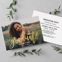 Moderne Gold Brushed Script Foto Graduation Party