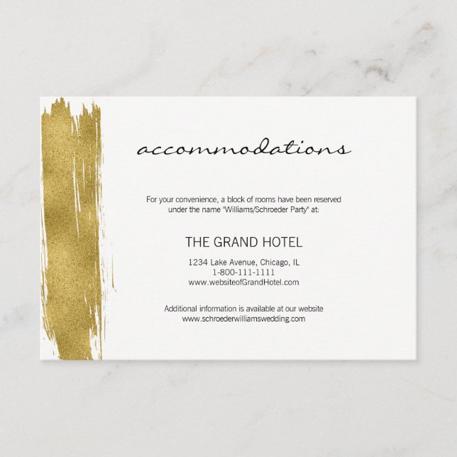 Moderne Gold Brushstroke Hochzeitskarte Begleitkarte (Vorderseite)