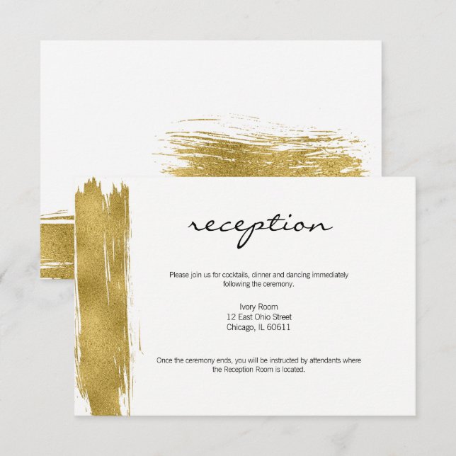 Moderne Gold Brushstroke Wedding Card Einladung (Vorne/Hinten)