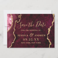 Moderne Gold Burgundy Agate Wedding speichern das