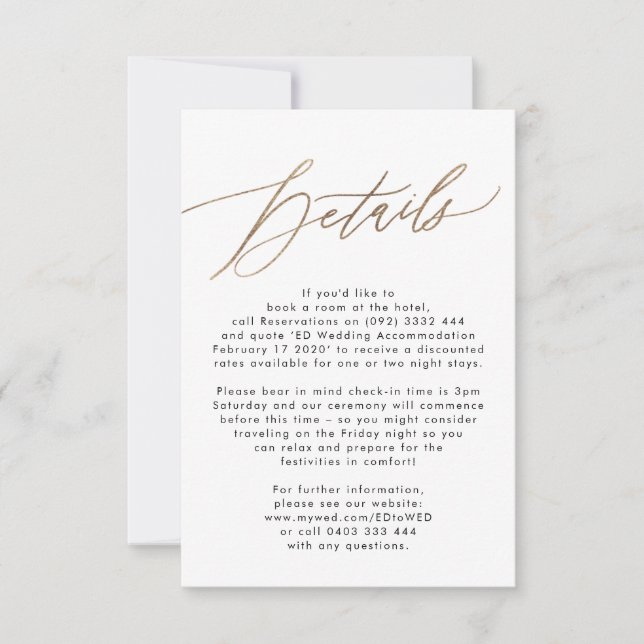 Moderne Gold Calligraphy Wedding Card RSVP Karte (Vorderseite)