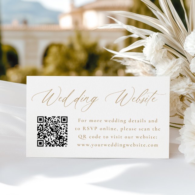Moderne Gold Calligraphy Wedding Website QR Code Begleitkarte (Von Creator hochgeladen)