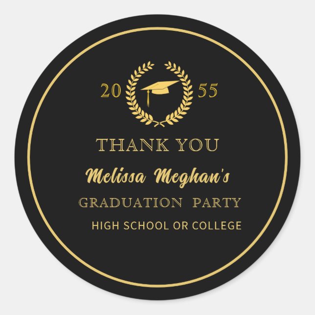 Moderne Gold Cap Graduation Party Vielen Dank Runder Aufkleber (Vorderseite)