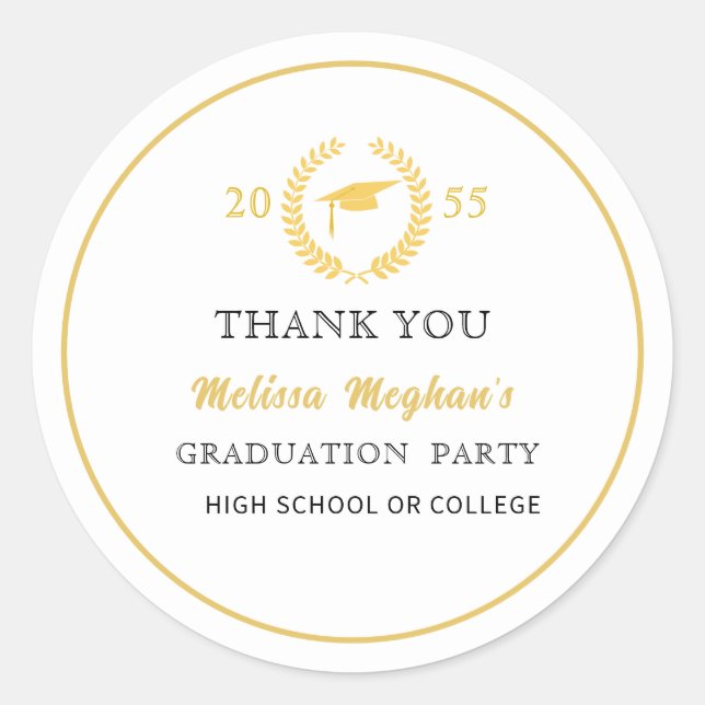 Moderne Gold Cap Graduation Party Vielen Dank Runder Aufkleber (Vorderseite)