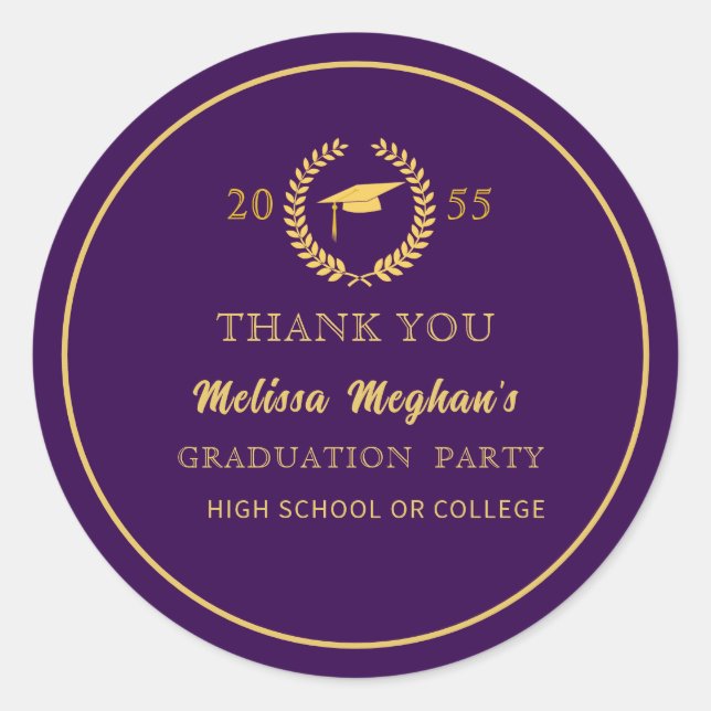 Moderne Gold Cap Graduation Party Vielen Dank Runder Aufkleber (Vorderseite)