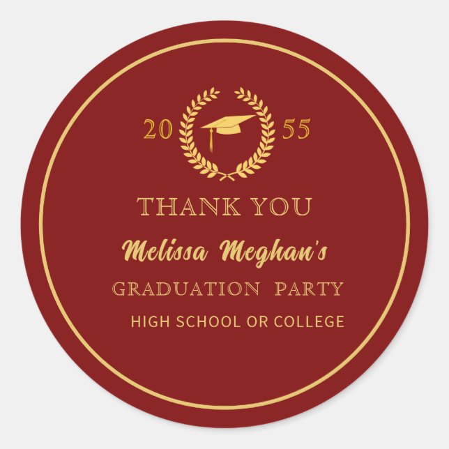 Moderne Gold Cap Graduation Party Vielen Dank Runder Aufkleber (Vorderseite)