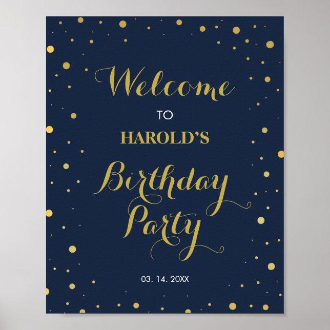 Moderne Gold Confetti Marine 50. Geburtstag Willko Poster (Vorne)