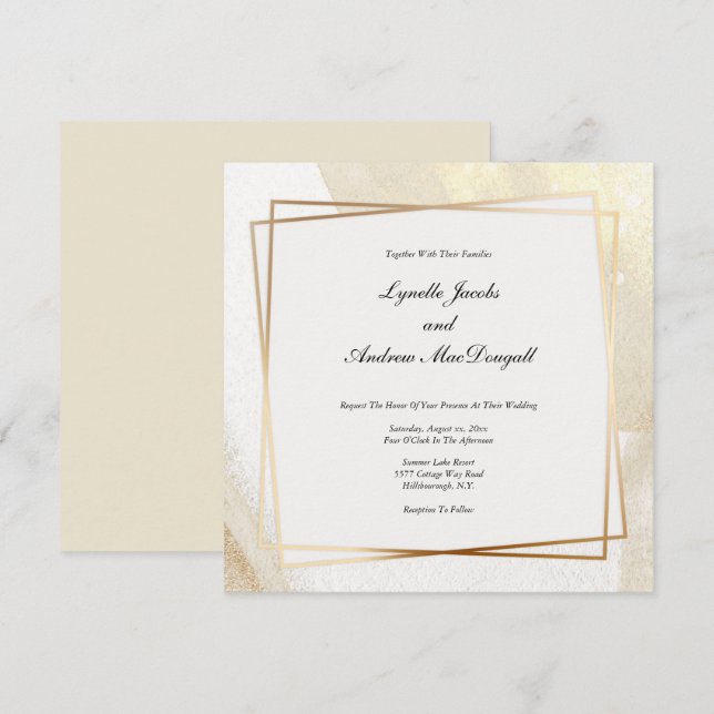 Moderne Gold & Creme Gerahmte Hochzeitseinladung Einladung (Vorne/Hinten)