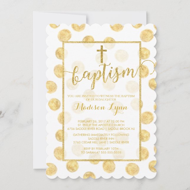 Moderne Gold Cross Taufe Christening Einladung (Vorderseite)