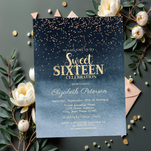 Moderne Gold-Diamanten Konfetti Navy Blau Sweet 16 Einladung