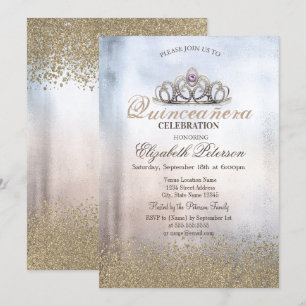 Moderne Gold-Diamanten, Tiara Metallische Quinceañ Einladung