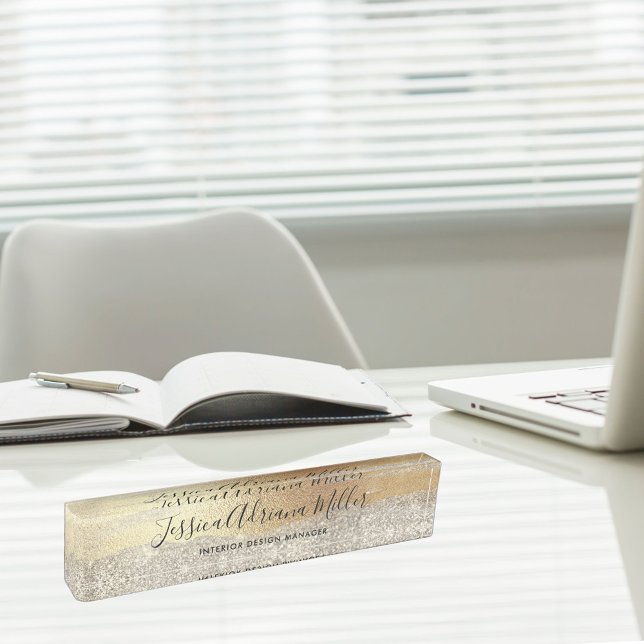 Moderne Gold Diamond Glitzer Imitats Fox Luxury Gl Namensplakette (In situ)