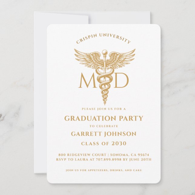 Moderne Gold Doctor Graduation Party Einladung (Vorderseite)
