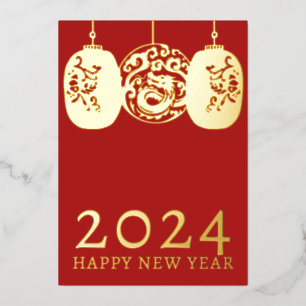 Moderne Gold-Drache zum Mondneujahr Folien Feiertagskarte