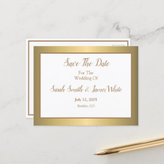 Moderne Gold Elegante einfache Hochzeit retten das Ankündigungspostkarte