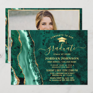 Moderne Gold Emerald Green Marble Graduation Party Einladung