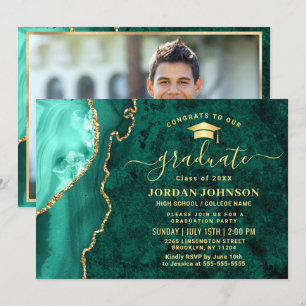 Moderne Gold Emerald Green Marble Graduation Party Einladung