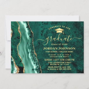 Moderne Gold Emerald Green Marble Graduation Party Einladung