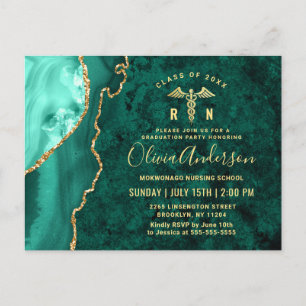 Moderne Gold Emerald RN Graduation Party Einladung Postkarte