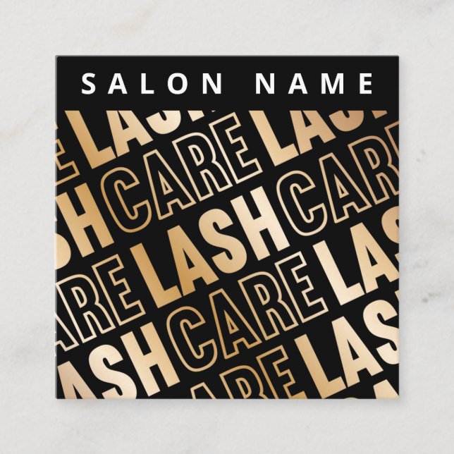 Moderne Gold Eyelash Extensions Lash Aftercare Car Quadratische Visitenkarte (Vorderseite)